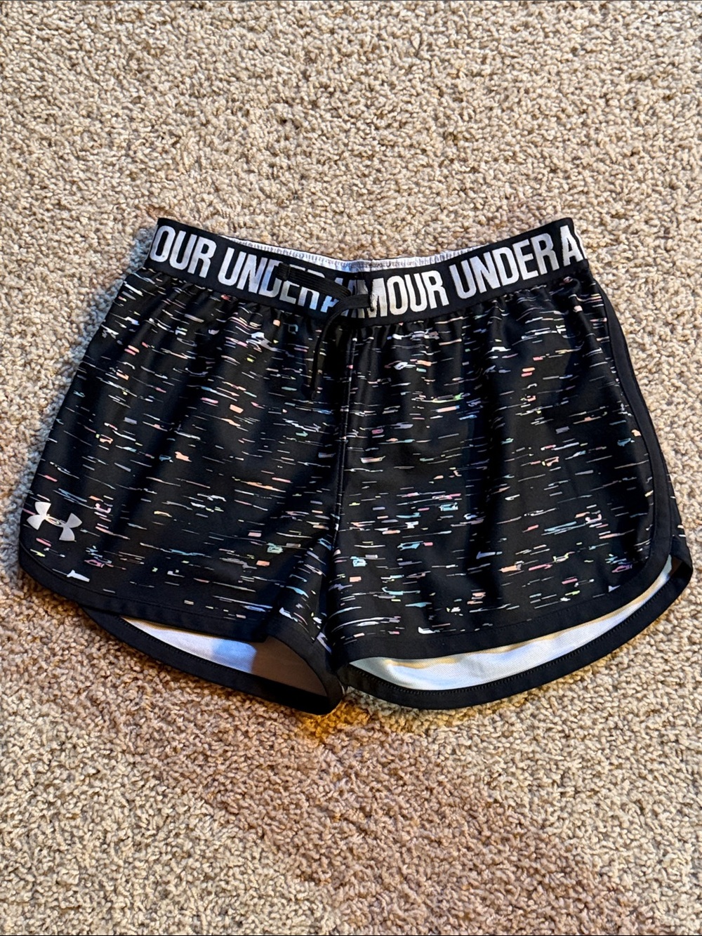 EUC Under Armour Black Speckle Athletic Shorts with Branded Waistband
